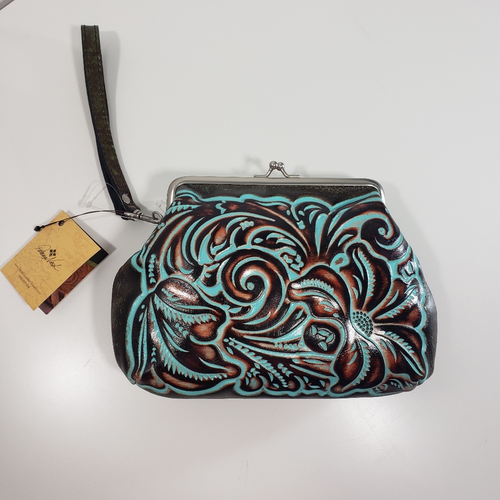 Patricia Nash SAVENA TOOLED TURQUOISE Leather Wris